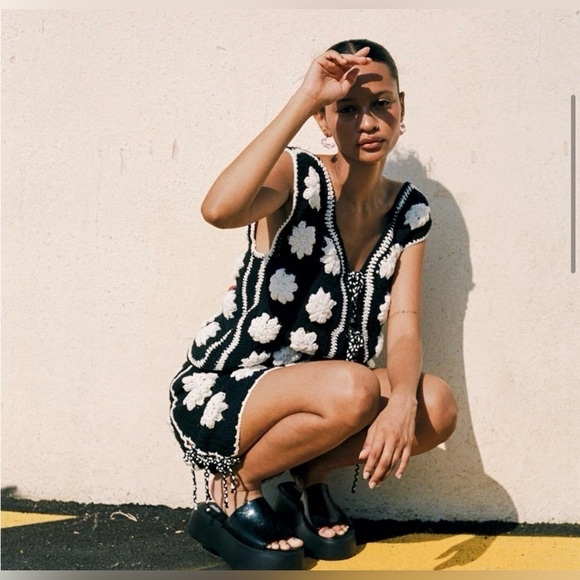 New!Tach Cassia Nazarene Black & White Granny Square Crochet Vest & Skirt Set🖤XS - Picture 9 of 16